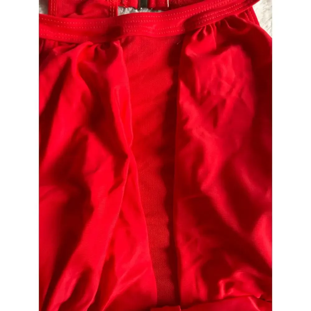 Tempt Me Red One-Piece Deep-V Mesh Swim Suit NWT XL